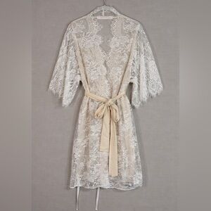 Girl With a Serious Dream Lace Robe Sheer Ivory Bridal Boudoir Tie Waist